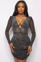 BANJUL RHINESTONE MESH LONG SLEEVE BODYCON DRESS-BLACK
